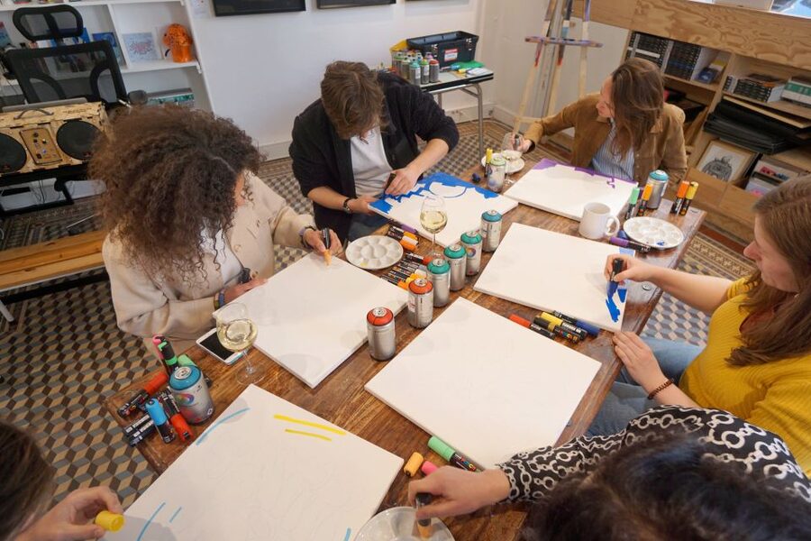 Paris: Graffiti on Canvas Workshop at an Art Studio - A Paris art class with paint on the finish line
