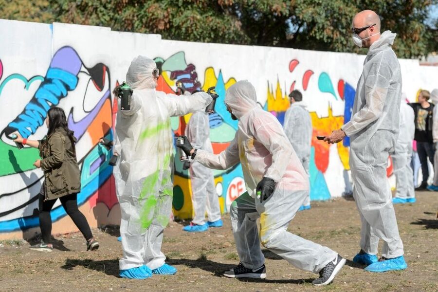 Prague Graffiti Workshop For Groups & Team-Building Groups - A genuine group project, not four separate canvases